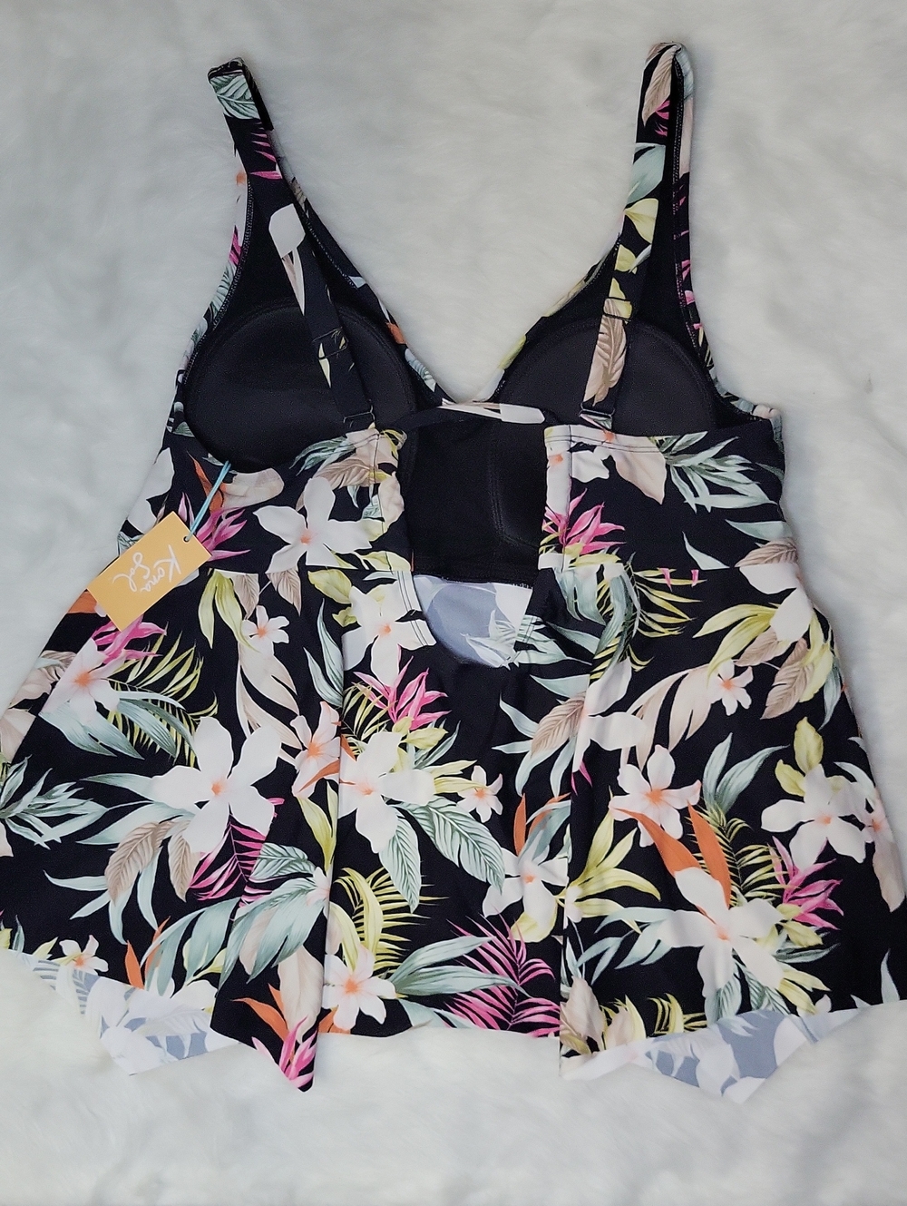Floral Black Swim Tank Top Size: 2x - Picture 7 of 9
